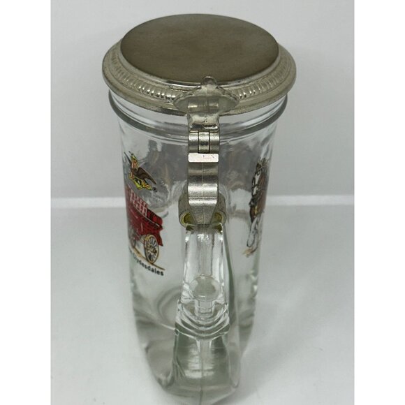 VTG Budweiser Clydesdales Glass Beer Stein w/ Lid Barware Collectible 5.5x6 RARE - Picture 5 of 10